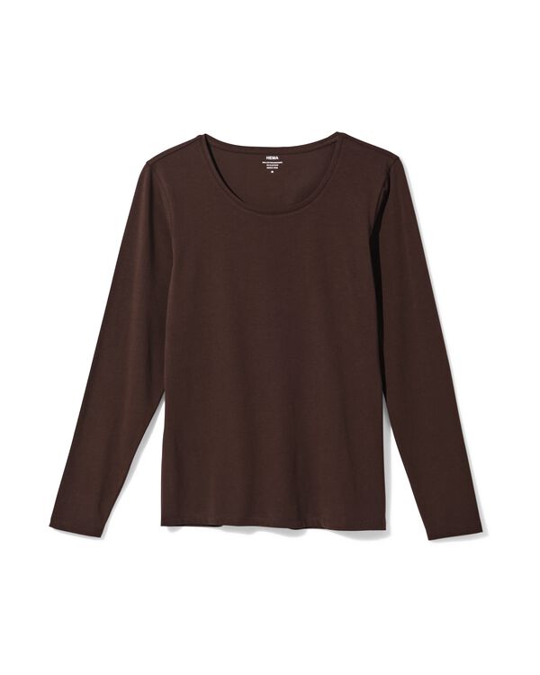 dames T-shirt slim fit o-hals bruin bruin - 36310370BROWN - HEMA
