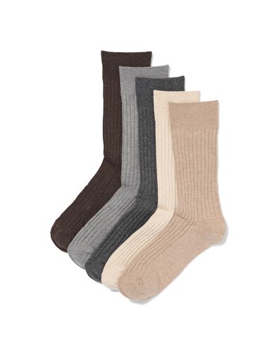 herensokken rib - 5 paar bruin bruin - 4151025BROWN - HEMA