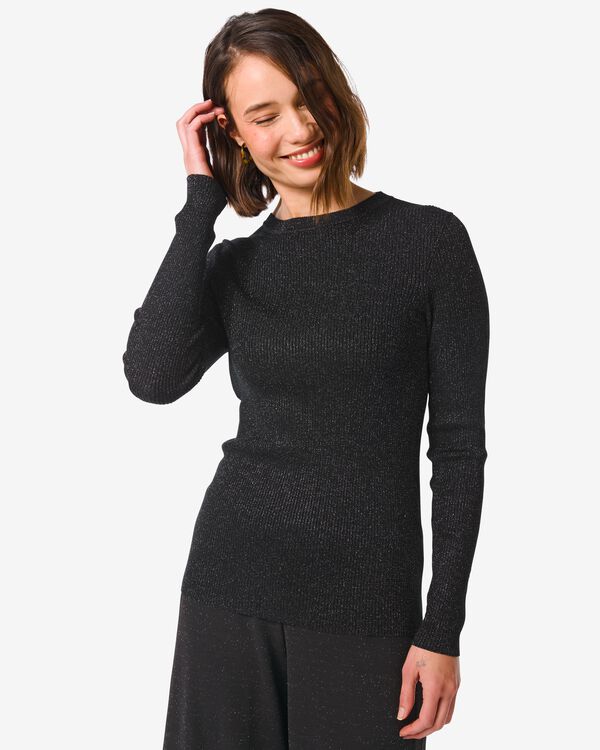 Damen-Pullover Louisa, gerippt, Glitter schwarz schwarz - 36246340BLACK - HEMA
