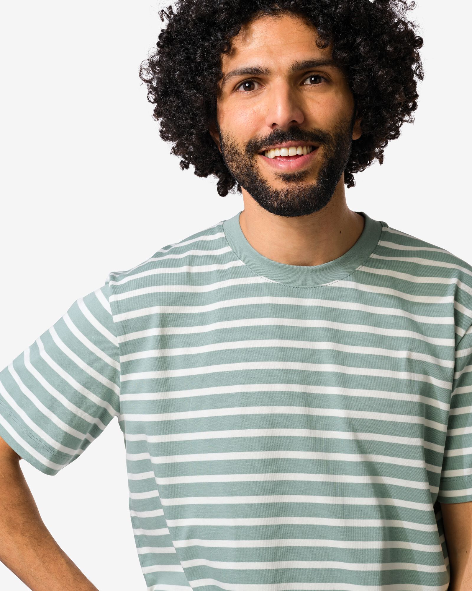 heren T-shirt Elias relaxed fit strepen lichtgroen lichtgroen - 2129810LIGHTGREEN - HEMA