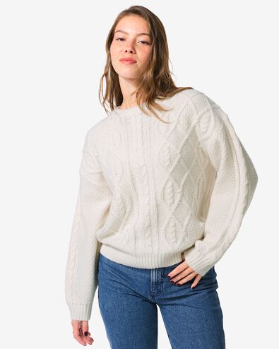 Damenpullover mit Zopfmuster Helly eierschalenfarben - 36204960OFFWHITE - HEMA