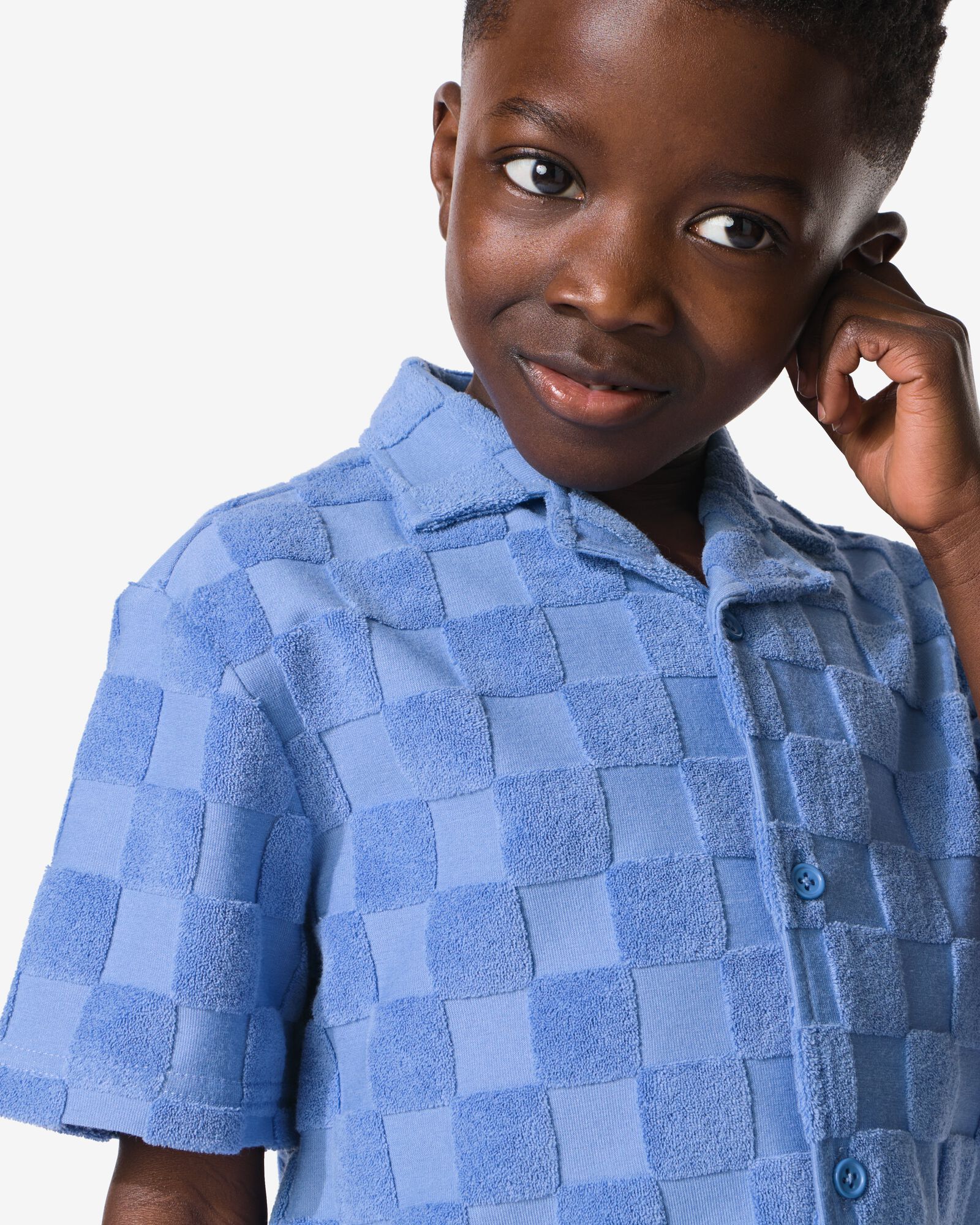 kinderoverhemd badstof blokken blauw blauw - 30720218BLUE - HEMA