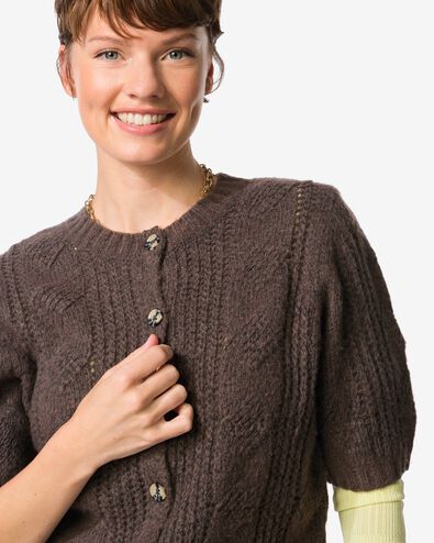 damesvest Foxi fijngebreid kabel bruin - 36207320BROWN - HEMA