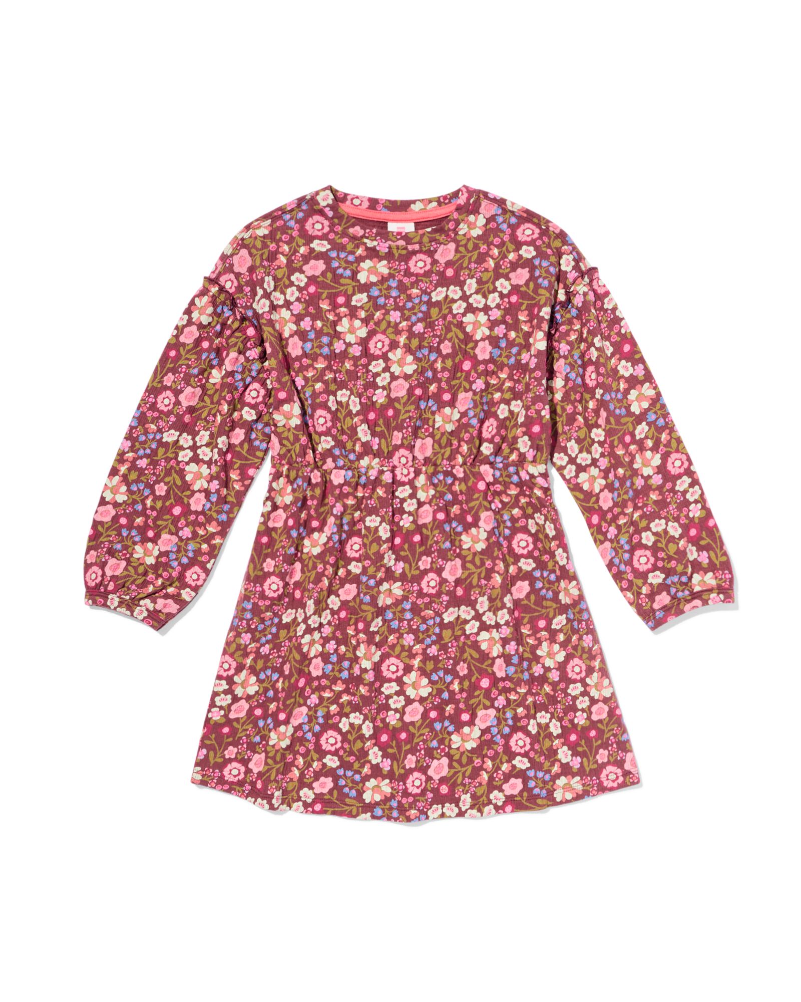kinderjurk a-lijn rib bloemen lichtbruin lichtbruin - 30828702LIGHTBROWN - HEMA
