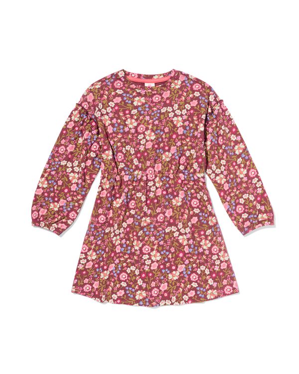kinderjurk a-lijn rib bloemen lichtbruin lichtbruin - 30828702LIGHTBROWN - HEMA