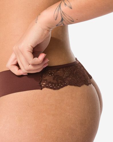 Damen-String aus Mikrofaser mit Spitze dunkelbraun - 19671514DARKBROWN - HEMA