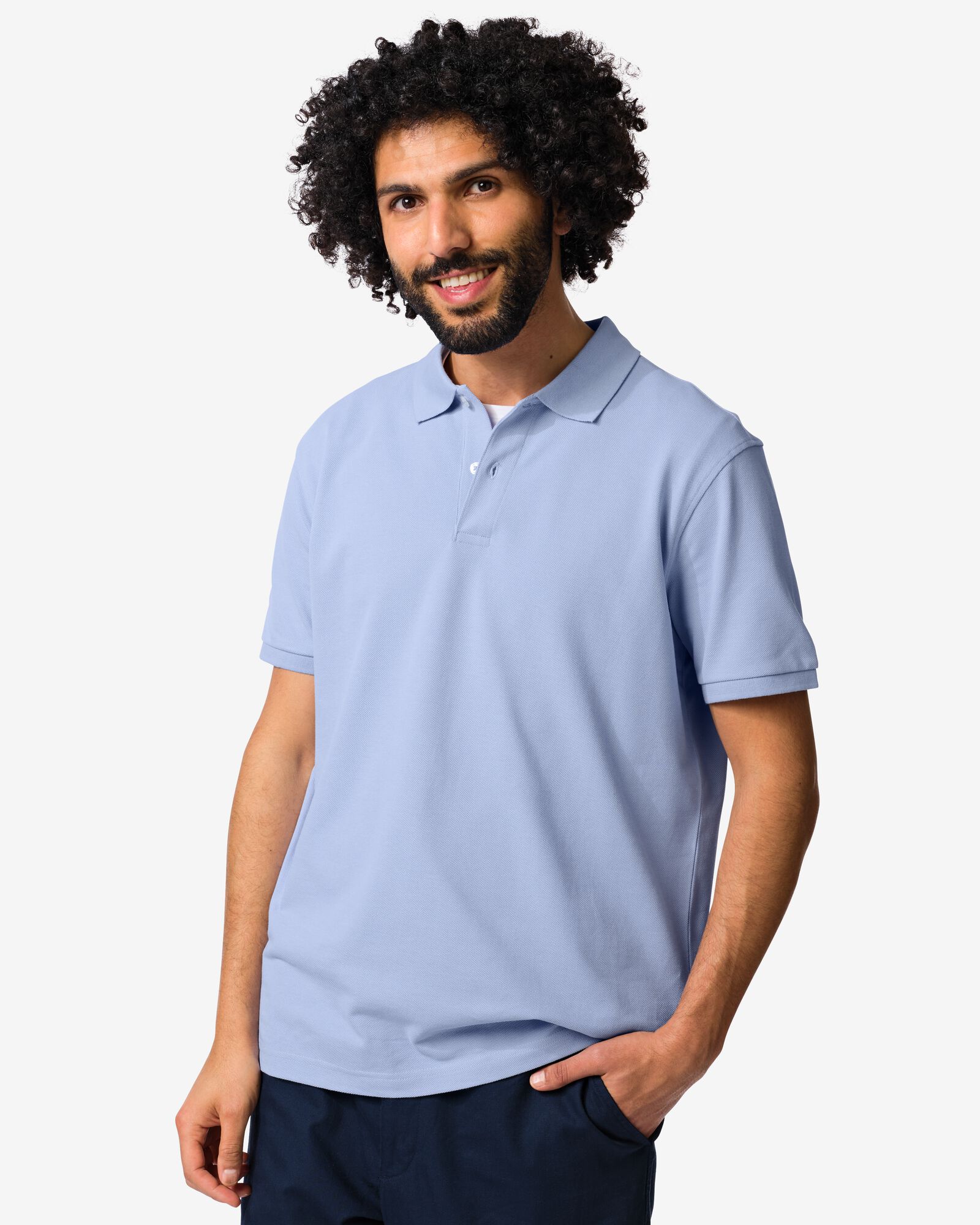 herenpolo Denton regular fit piqu&eacute; lichtblauw lichtblauw - 2140870LIGHTBLUE - HEMA