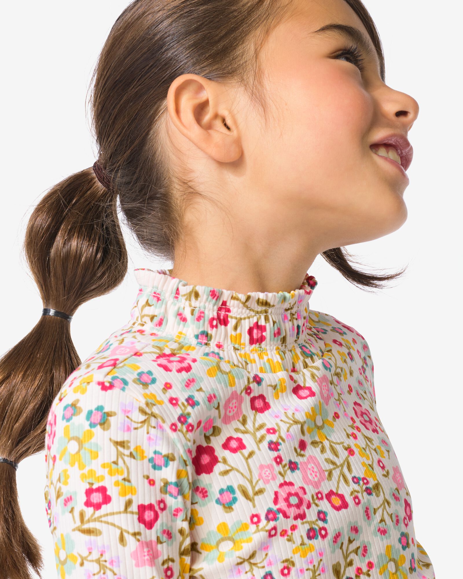Kinder-T-Shirt gerippt mit Blumen ecru ecru - 30828304ECRU - HEMA