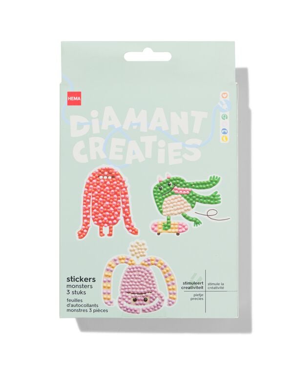 cr&eacute;ations diamants autocollants monstres - lot de 3 - 15900359 - HEMA