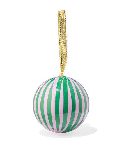 boule de no&euml;l 6 cm papier larges rayures vert-rose - 25100251 - HEMA