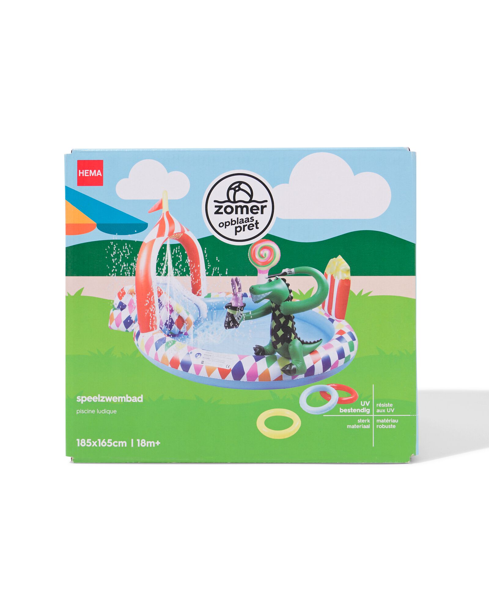 speelzwembad 185x165cm met glijbaan watersproeier ringwerpen - 15800078 - HEMA