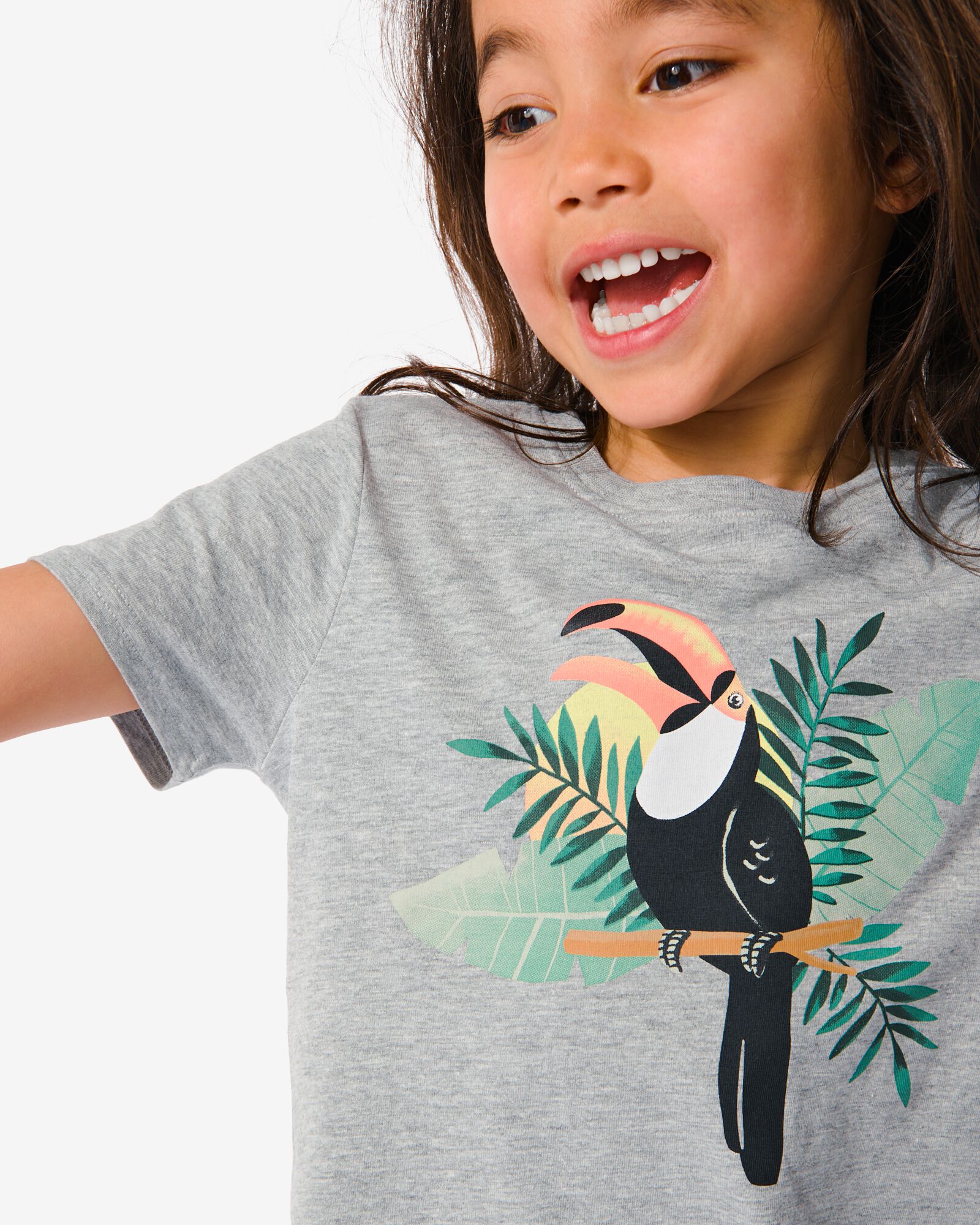 kinder t-shirt toekan grijsmelange - 1000031238 - HEMA