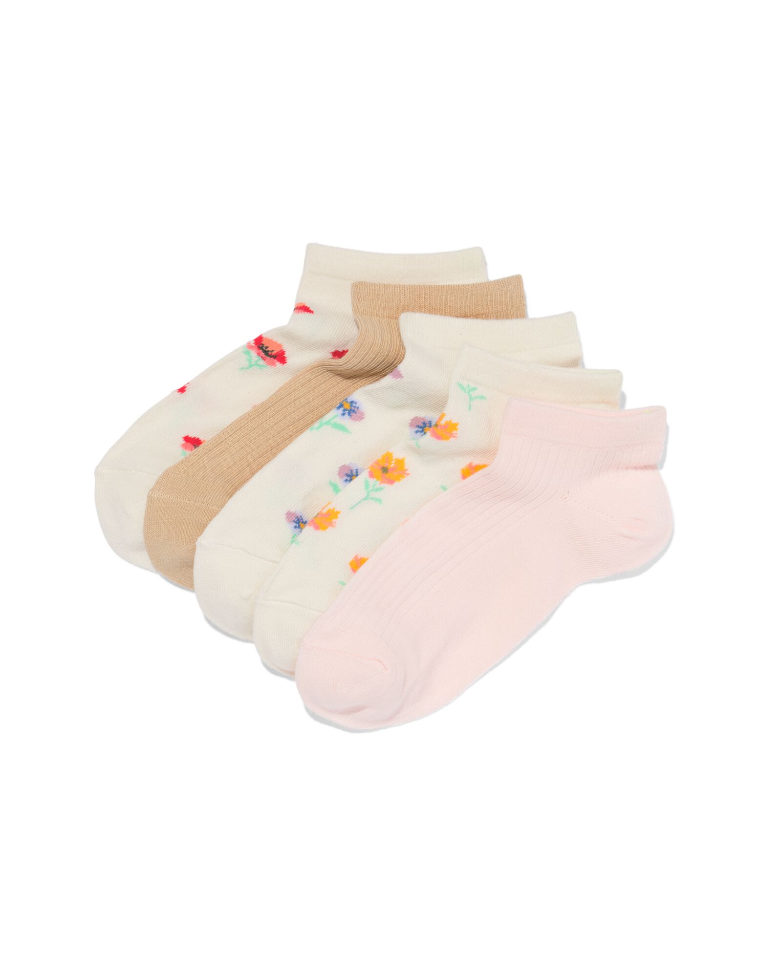 dames enkelsokken bloemen - 5 paar beige beige - 4280820BEIGE - HEMA