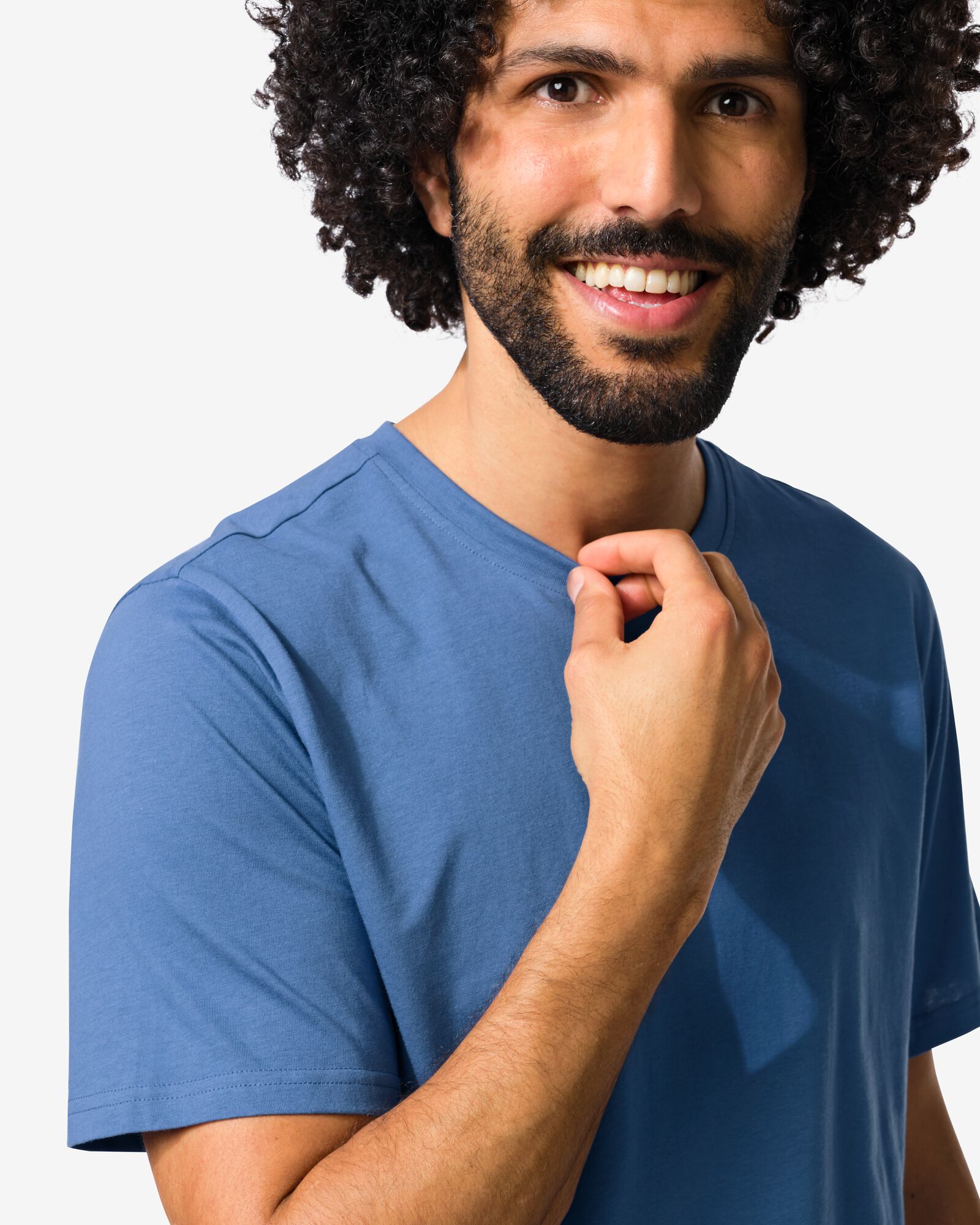 Herren-Kurz-Pyjama Jaap, Jersey mittelblau mittelblau - 23686530MIDBLUE - HEMA