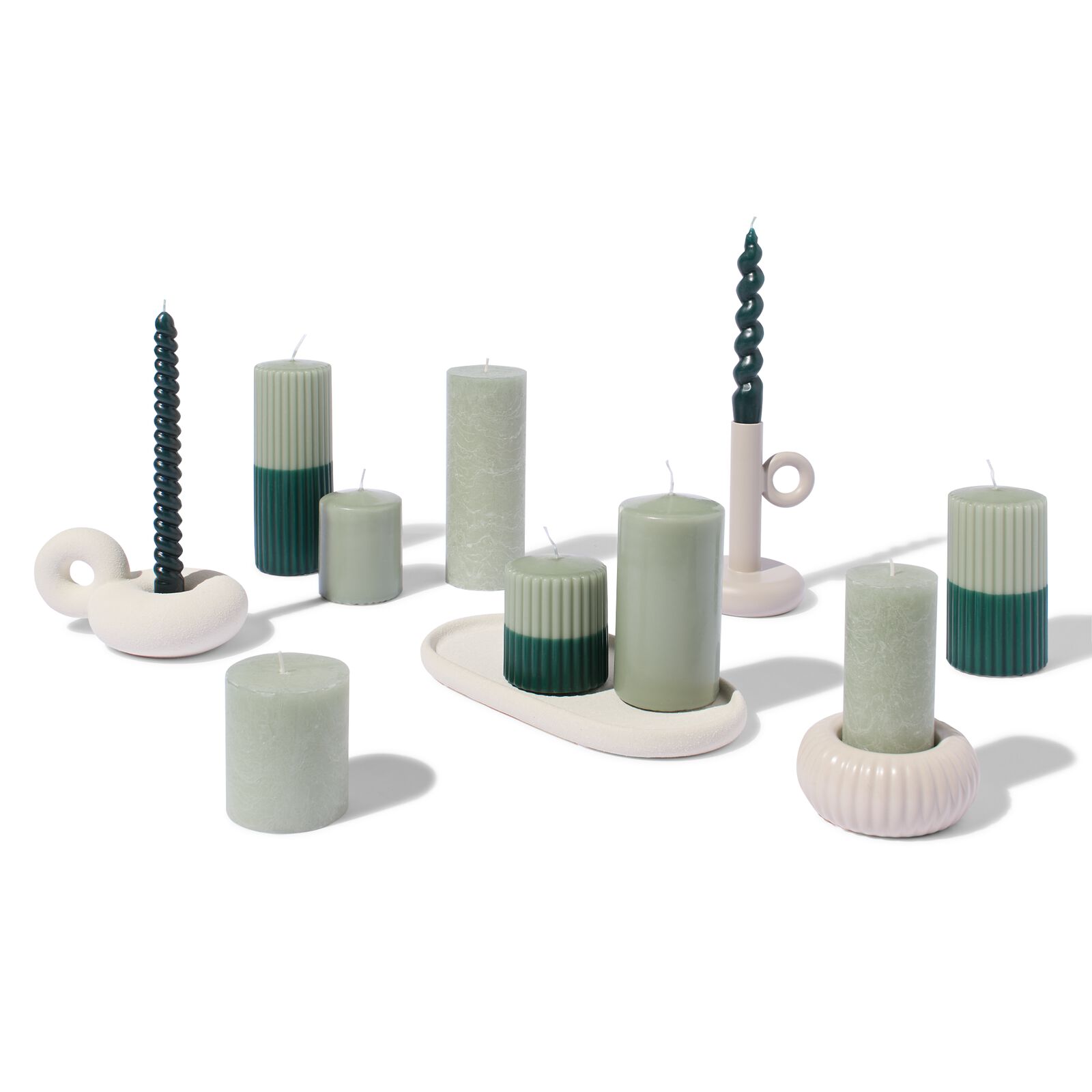 bougie cylindrique nervur&eacute;e 5,5 x 15 verte - 13506109 - HEMA