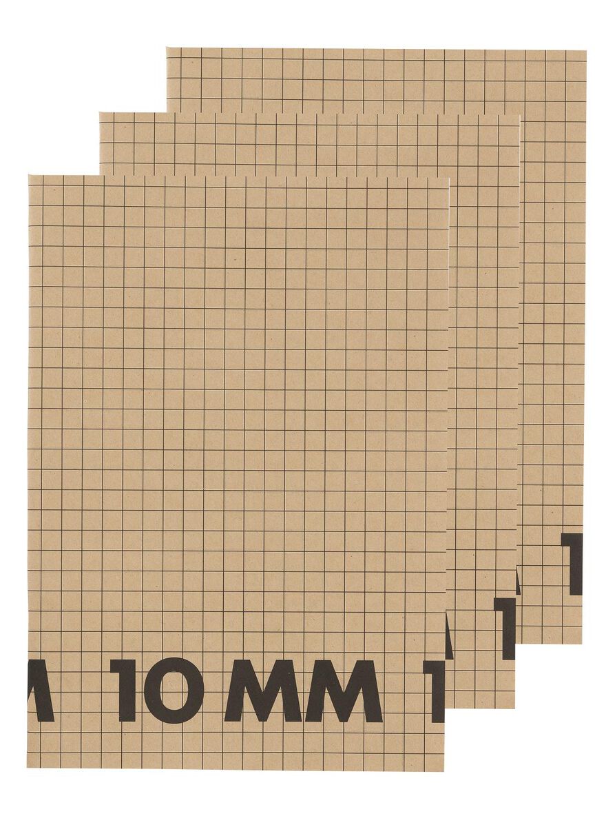 3er-Pack karierte Hefte (10 mm), DIN A4 - 14170057 - HEMA