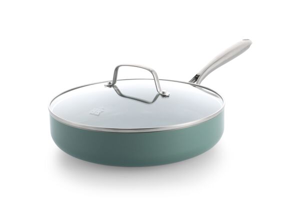 BK hapjespan met deksel &Oslash;28cm keramisch PFAS-vrij groen - 80190231 - HEMA