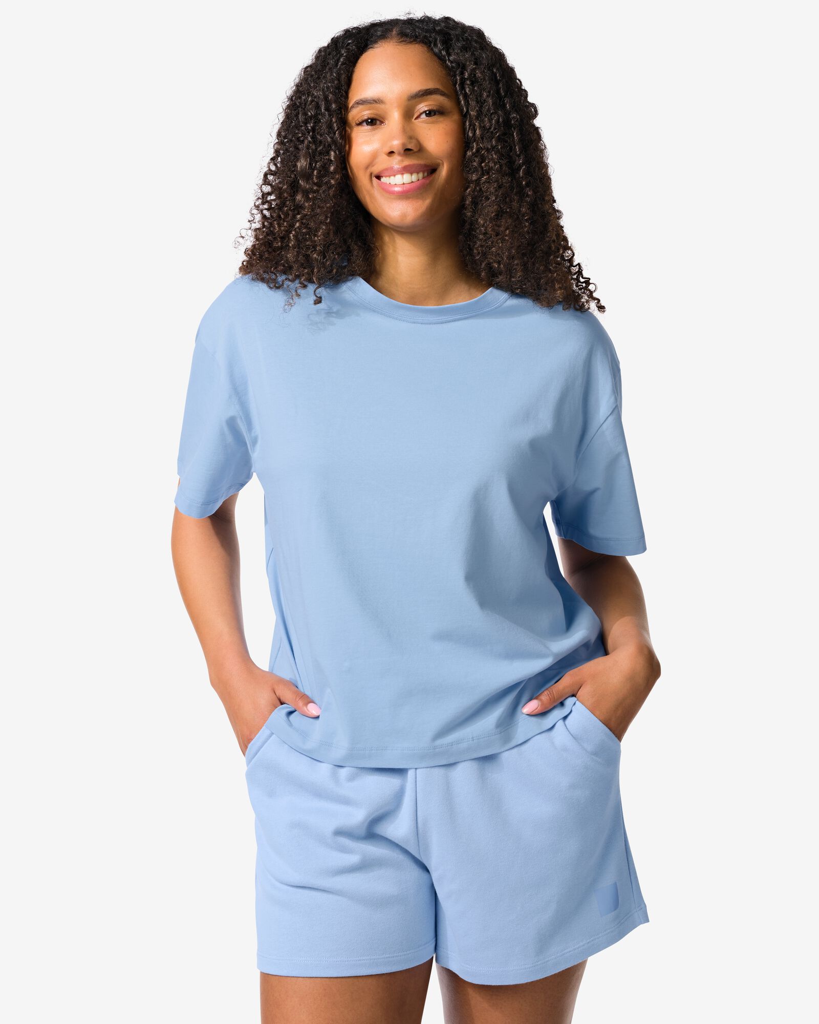 t-shirt femme boxy fit bleu clair bleu clair - 36000177LIGHTBLUE - HEMA