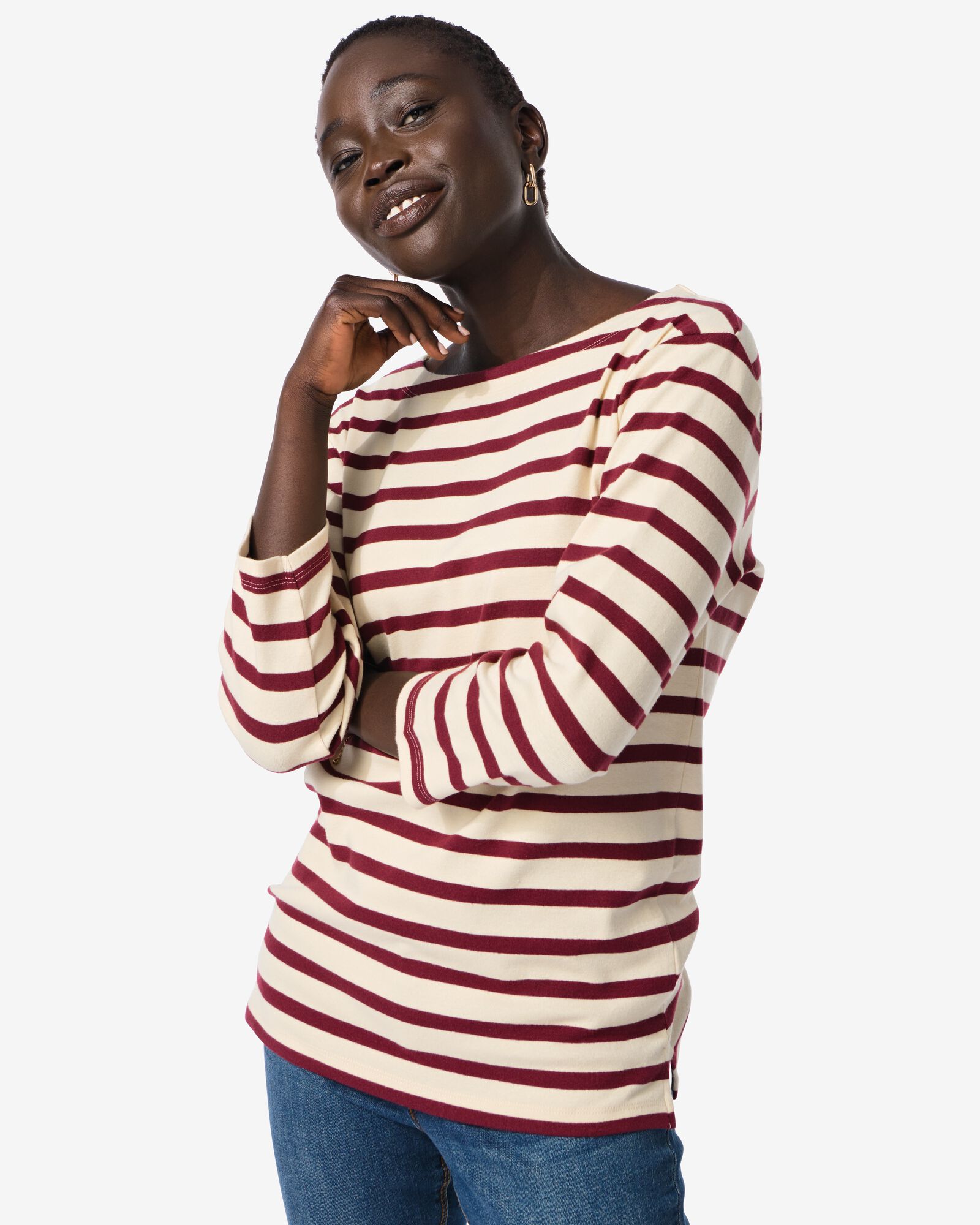 t-shirt femme col bateau bordeaux - 36361260BURGUNDYRED - HEMA