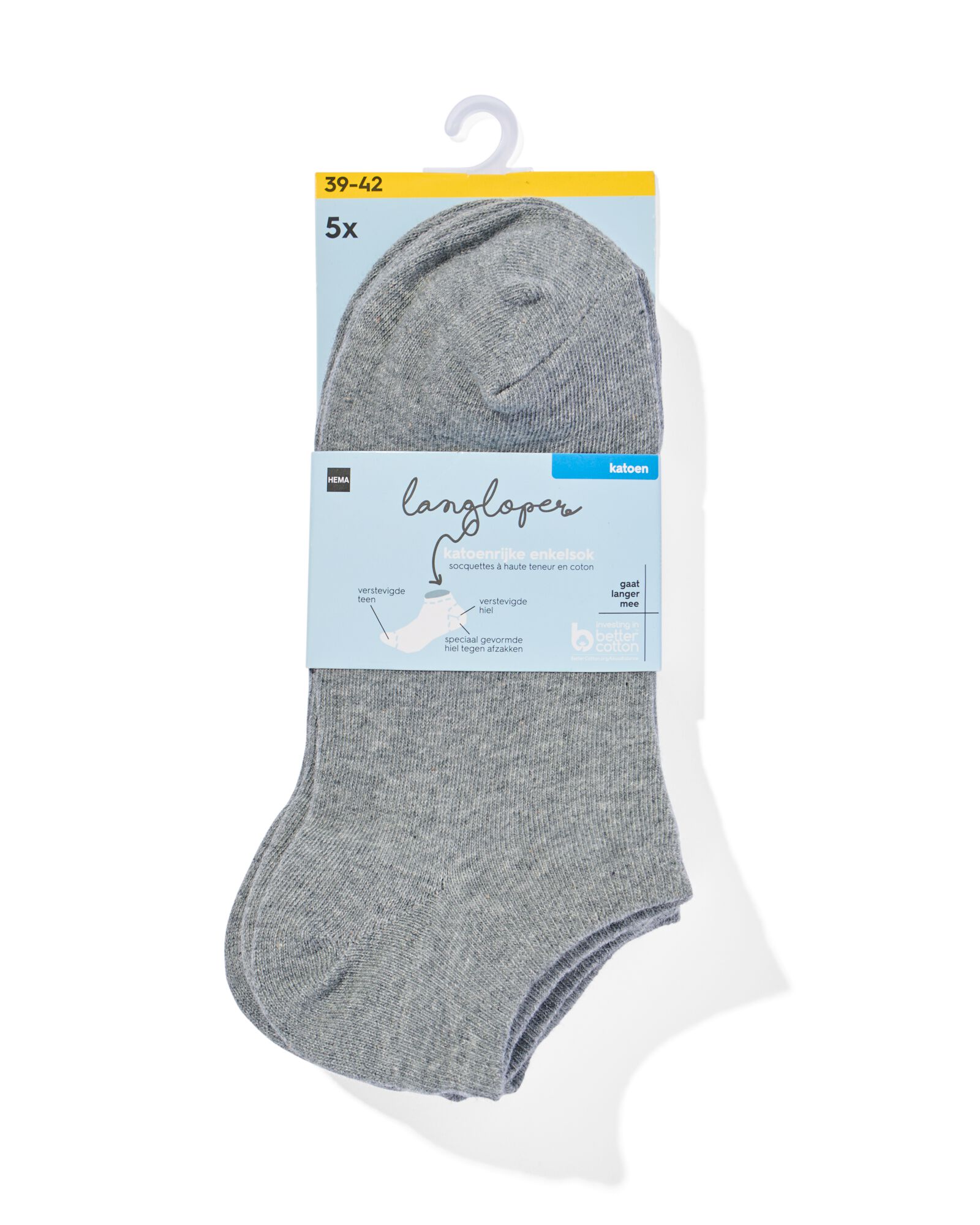 5er-Pack Herren-Kurzsocken grau grau - 1000001523 - HEMA