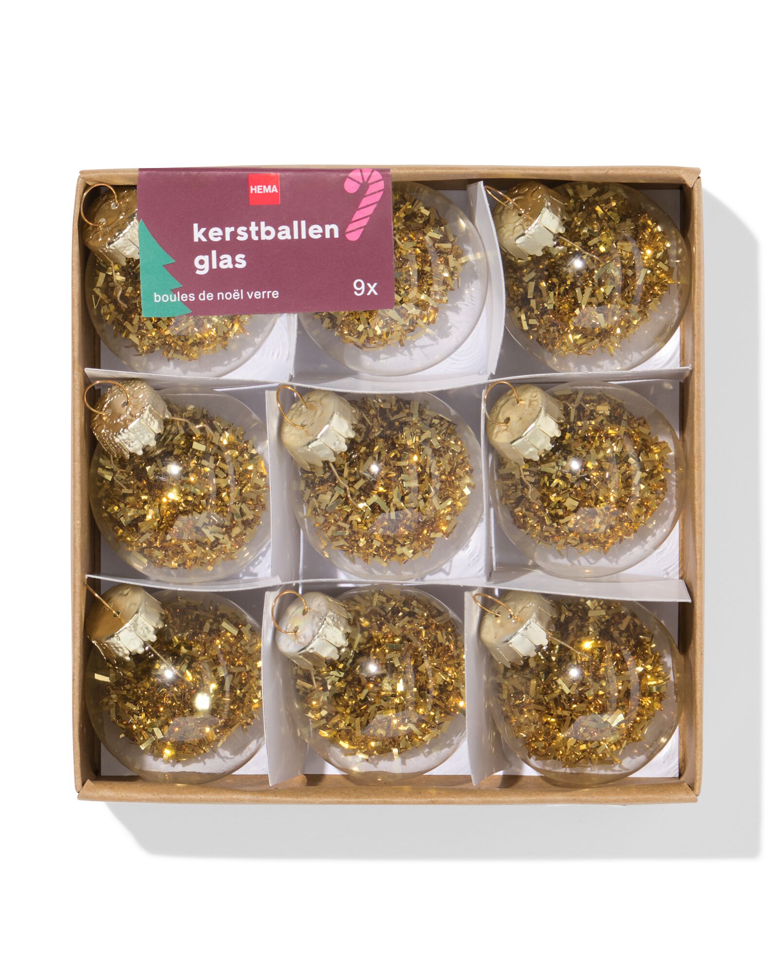 lot de boules de No&euml;l 4,2 cm verre neige dor&eacute; - 9 pi&egrave;ces - 25100190 - HEMA