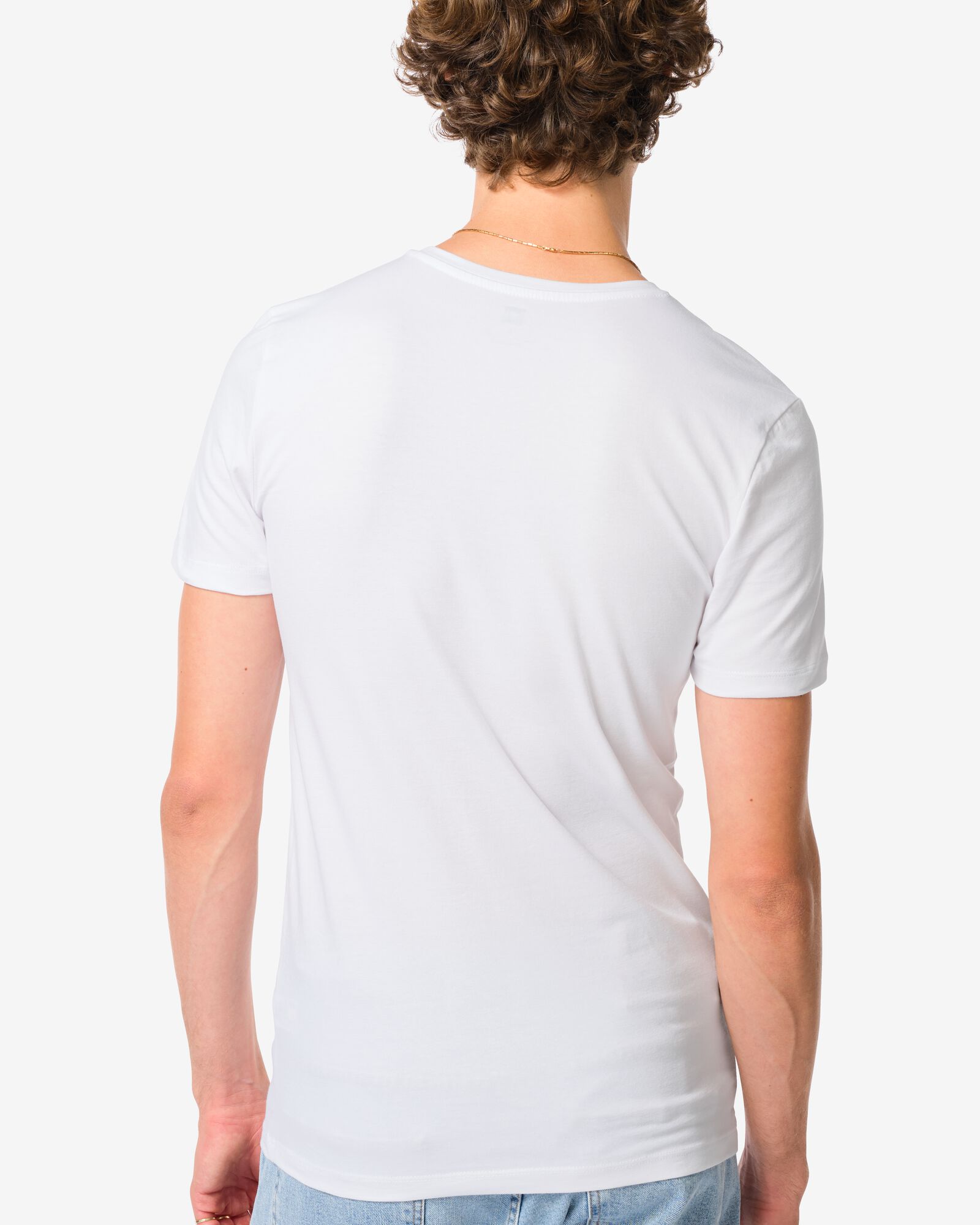 heren T-shirts slimfit v-hals - 2 stuks wit wit - 34290620WHITE - HEMA