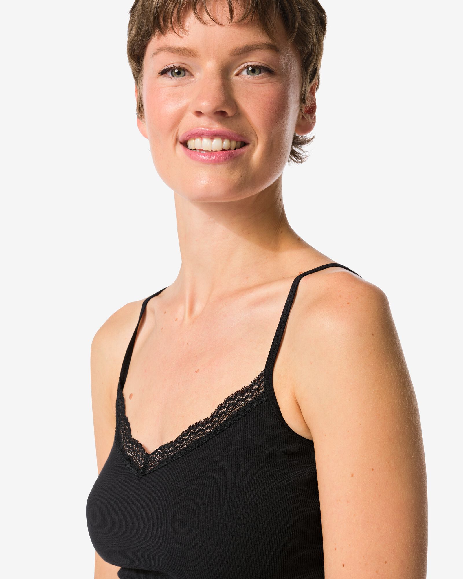 d&eacute;bardeur femme &agrave; bretelles spaghetti en dentelle noir - 19691224BLACK - HEMA