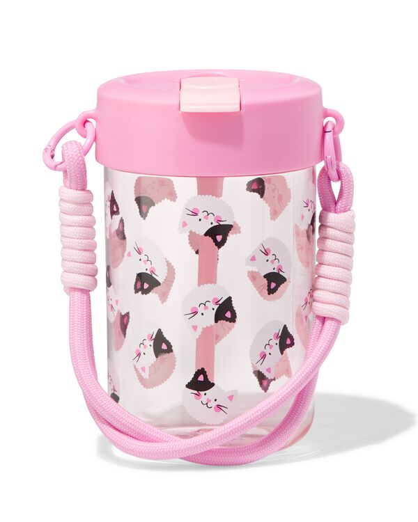 drinkbeker met koord 450ml katten - 61100067 - HEMA