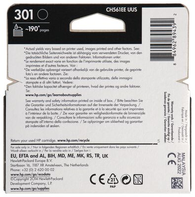 cartridge HP 301 zwart - 38300100 - HEMA