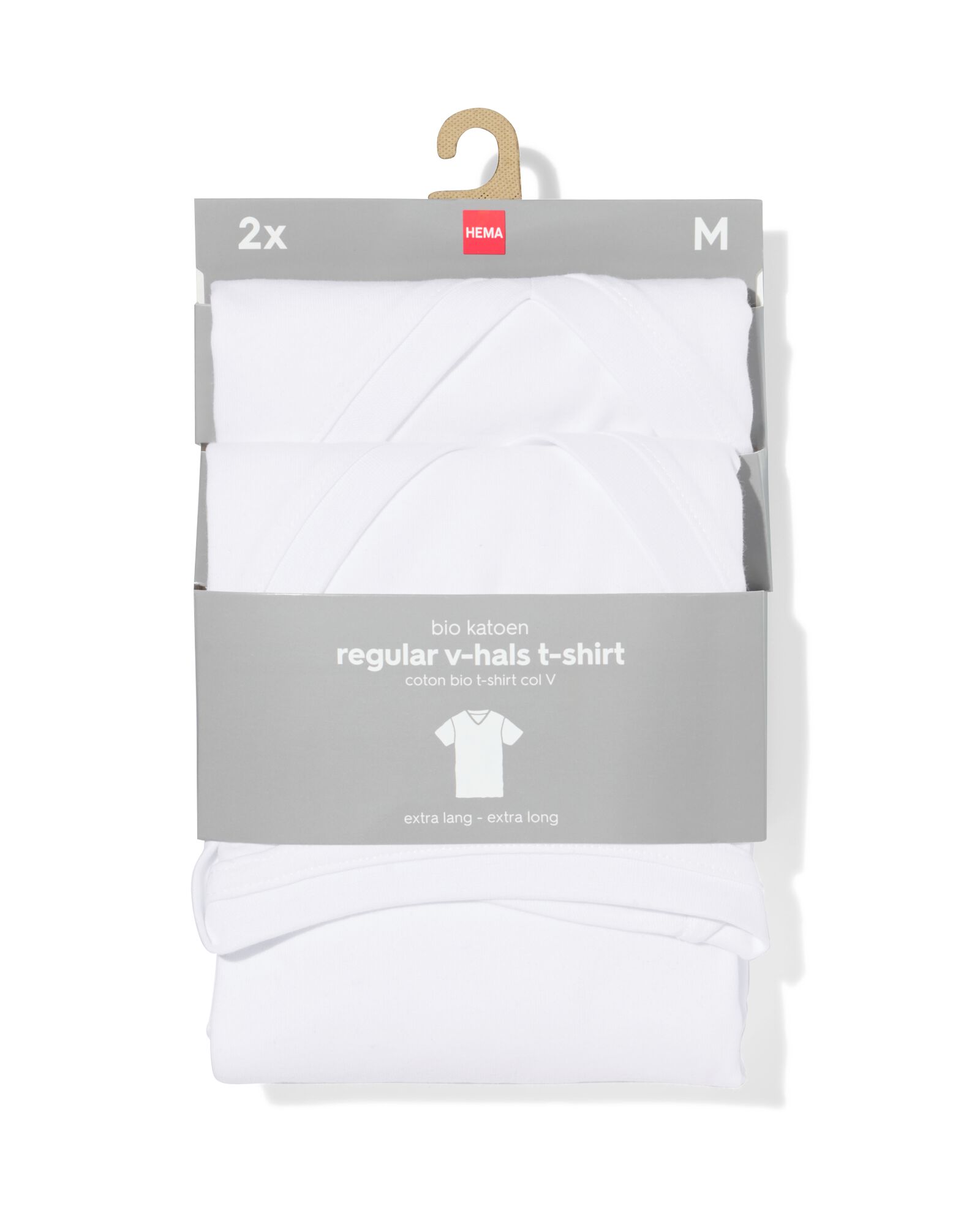 2er-Pack Herren-T-Shirts, Regular Fit, V-Ausschnitt, extralang wei&szlig; wei&szlig; - 1000009945 - HEMA