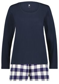 short pyjama femme jersey/flanelle carreaux bleu foncé bleu foncé - 1000025831 - HEMA