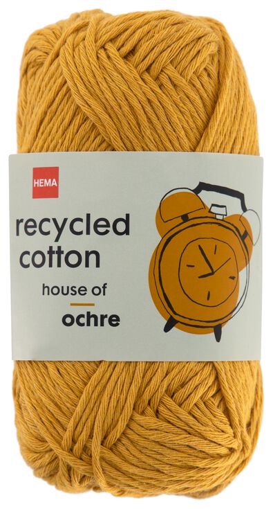 fil à tricoter et à crocheter en coton recyclé 85m ocre jaune ocre recycled cotton - 1400247 - HEMA