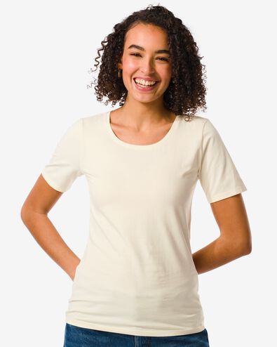 t-shirt femme col rond - manche courte blanc cassé L - 36350793 - HEMA