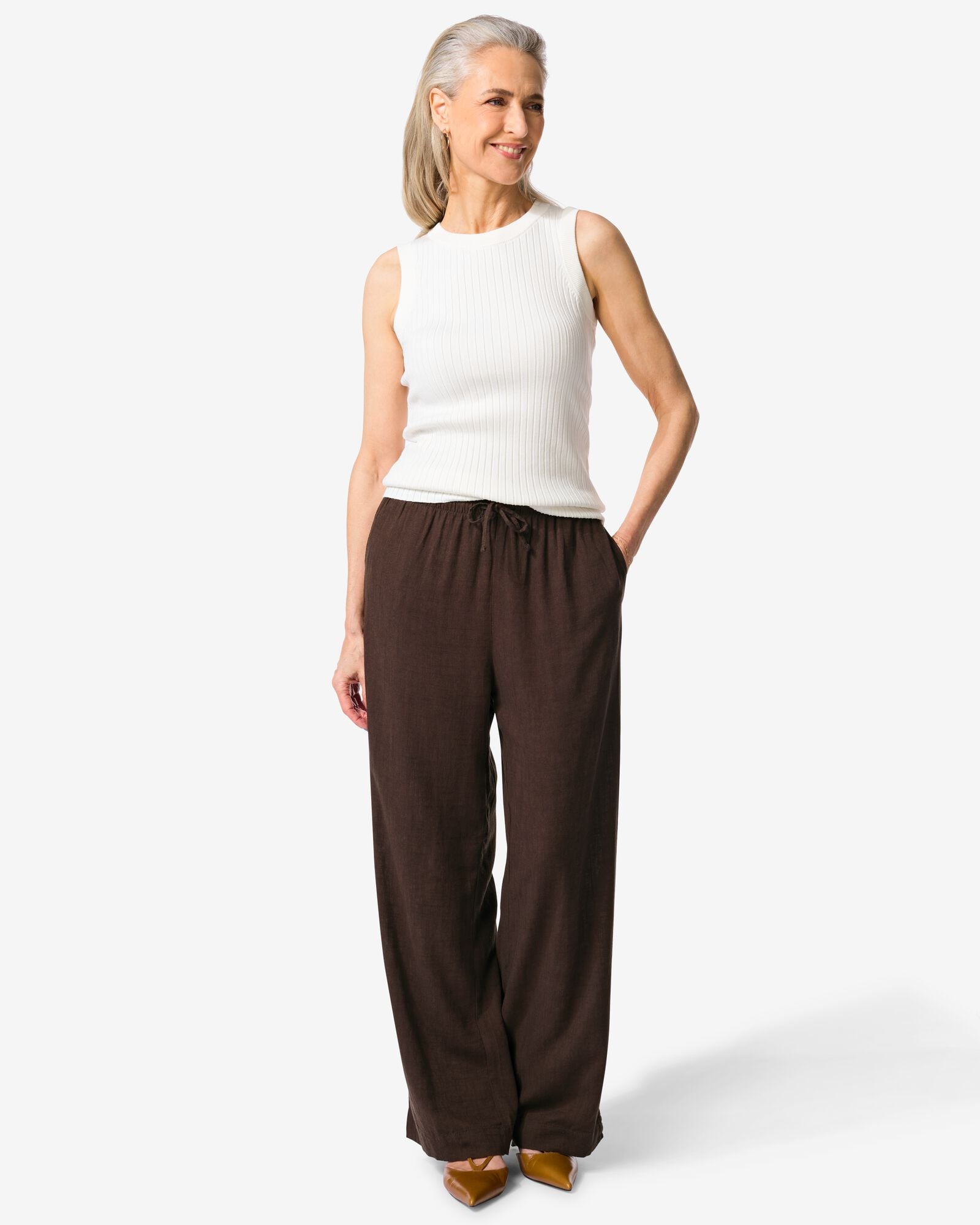 damesbroek Tatum regular fit donkerbruin donkerbruin - 36208670DARKBROWN - HEMA