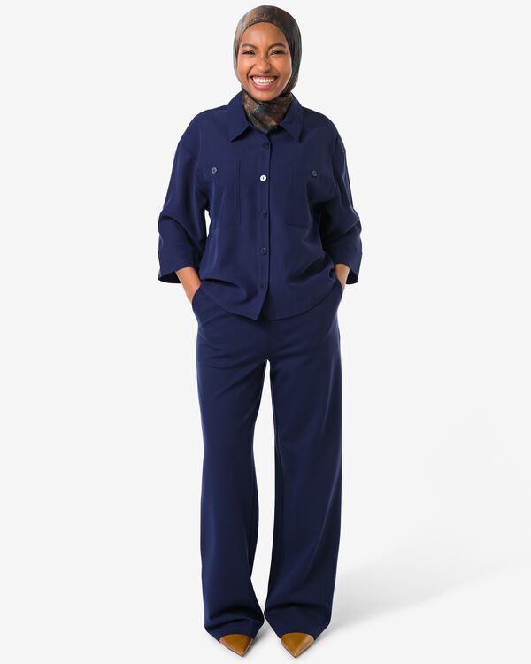 pantalon femme Wendy jambes larges bleu fonc&eacute; bleu fonc&eacute; - 36206270DARKBLUE - HEMA
