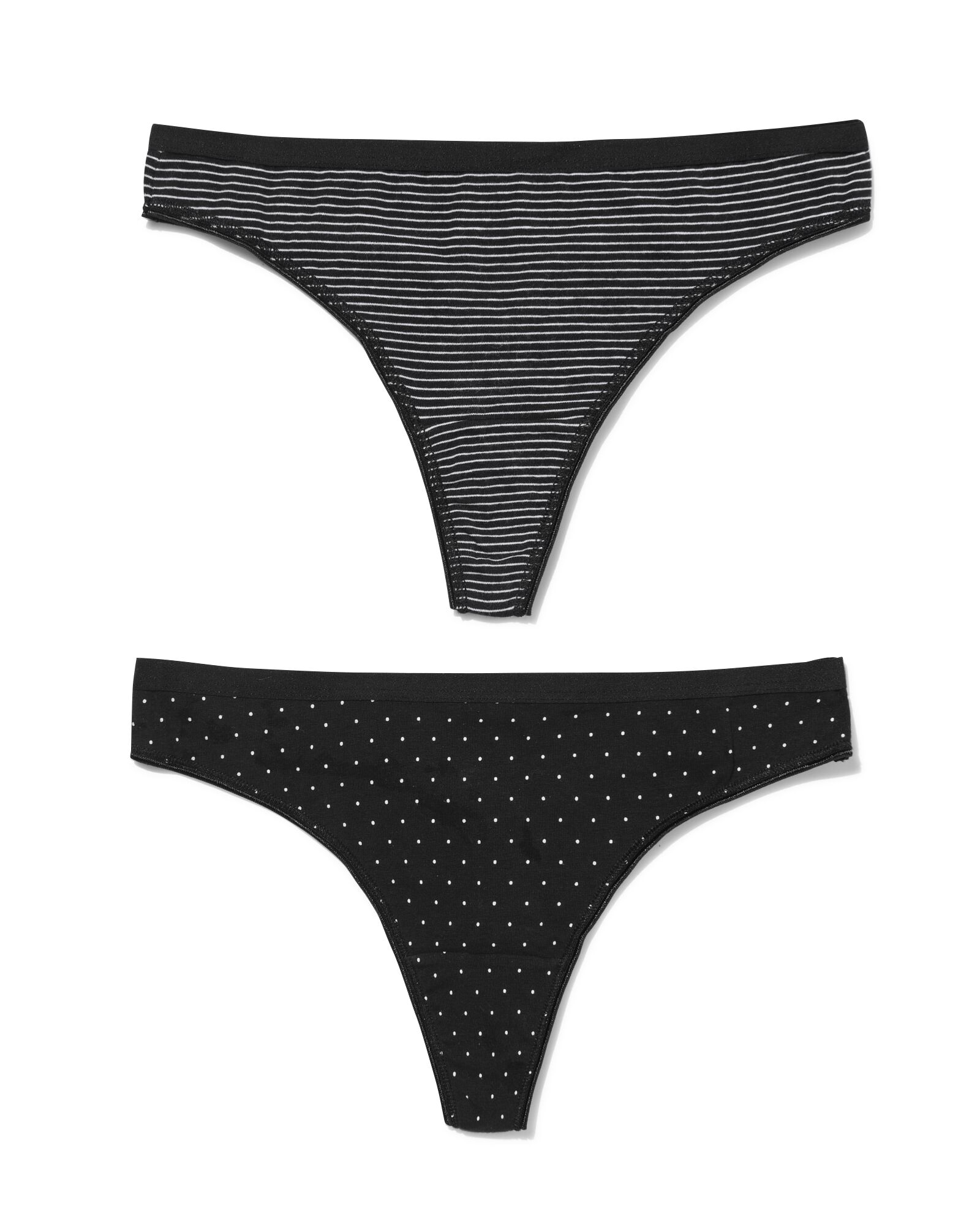 2 strings femme taille haute coton stretch noir/blanc noir/blanc - 19640900BLACKWHITE - HEMA