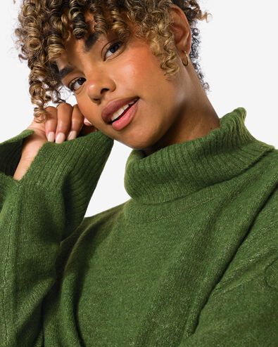 Col roul&eacute; Frankie en maille pour femmes vert fonc&eacute; - 36366260DARKGREEN - HEMA