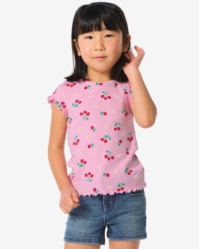 t-shirt enfant avec côtes rose 122/128 - 30836223 - HEMA