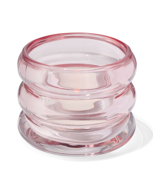 Teelichthalter, Glas mit Ringen, Ø 8 x 6 cm, rosa - 13323113 - HEMA
