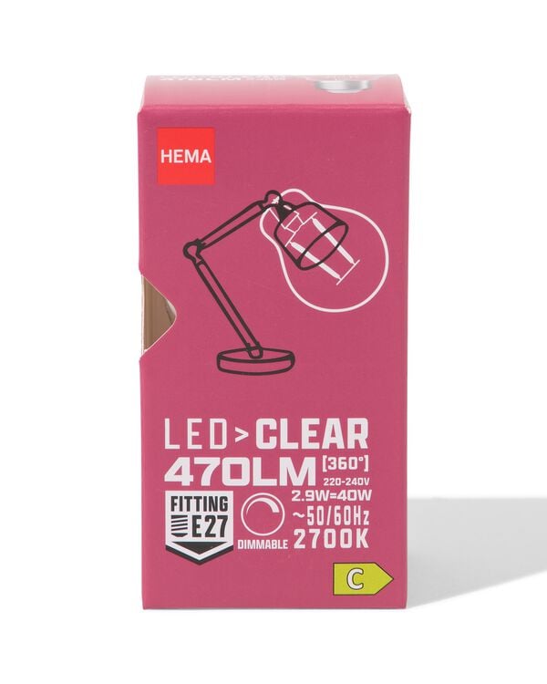 led kogel clear E27 2.9W 470lm dim - 20000046 - HEMA