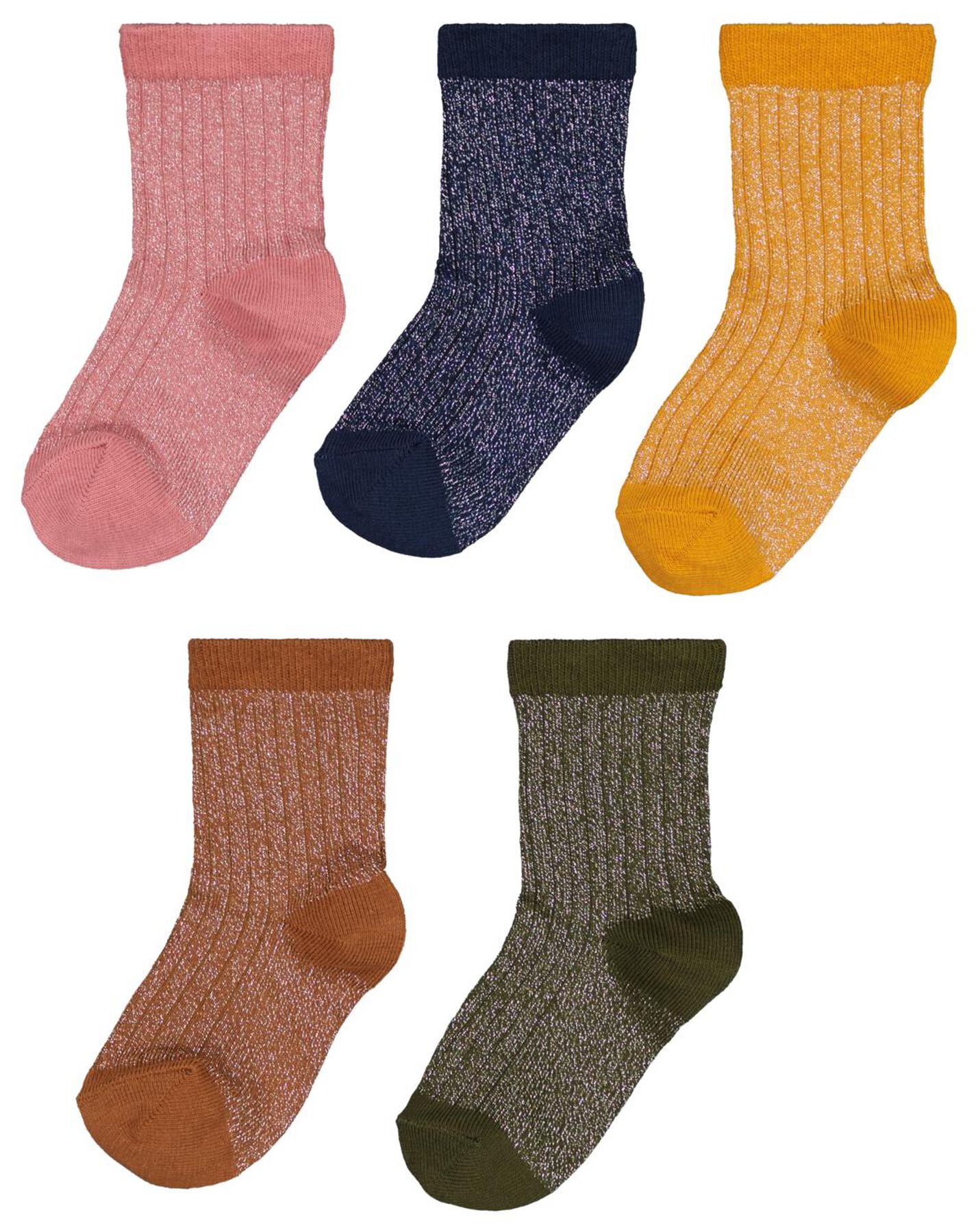 5 pairs children's socks ribbed glitter multi - HEMA