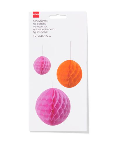 3 décorations en papier alvéolé ballon rouge rose - 14230225 - HEMA