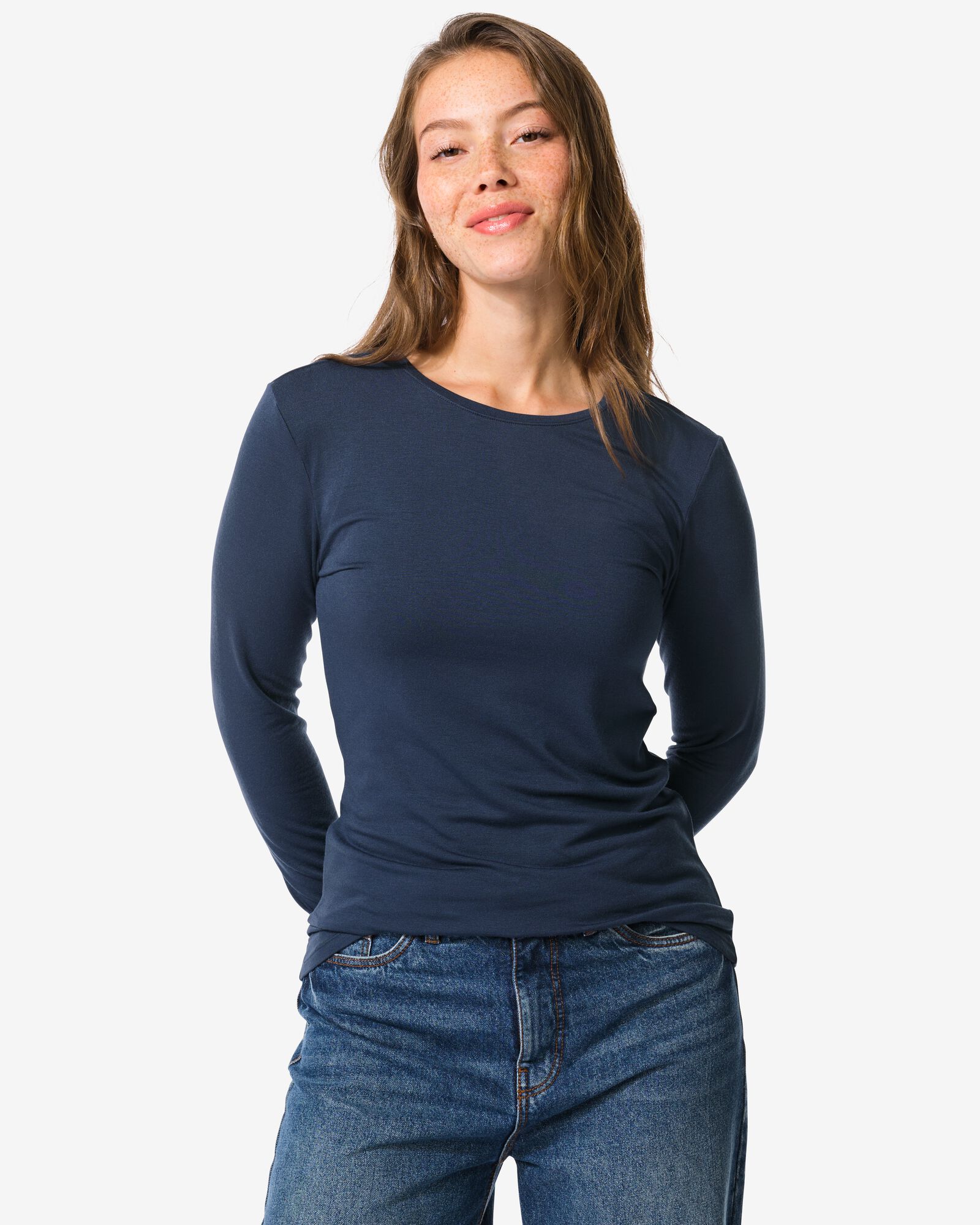 dames thermo T-shirt ronde hals blauw - 36302530BLUE - HEMA