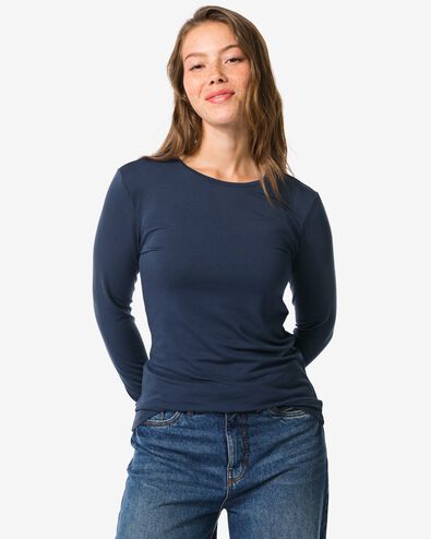 dames thermo T-shirt ronde hals blauw - 36302530BLUE - HEMA