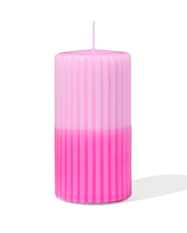 bougie cylindrique &Oslash;7x13 cm nervur&eacute;e rose clair-rose vif - 13504028 - HEMA
