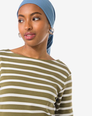 Damen-T-Shirt Cara, Jersey, gestreift olivgr&uuml;n - 36302190OLIVE - HEMA