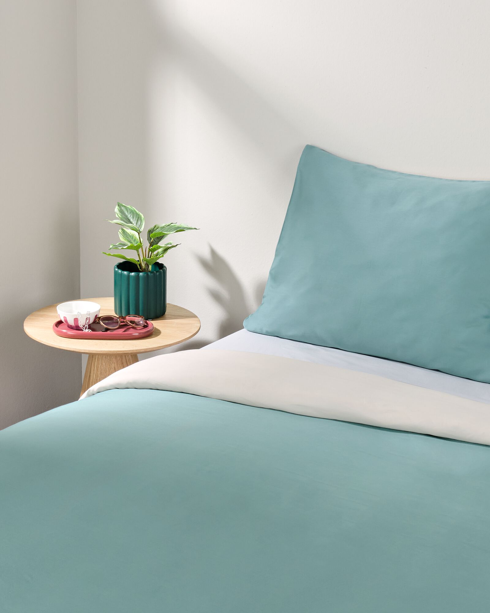 housse de couette 140x200/220cm satin vert - 5750152 - HEMA