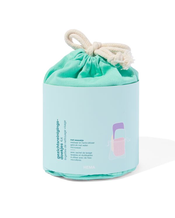 herbruikbare gezichtsreinigingsdoekjes met was- en bewaarzakje 8cm - 4 stuks - 11500014 - HEMA
