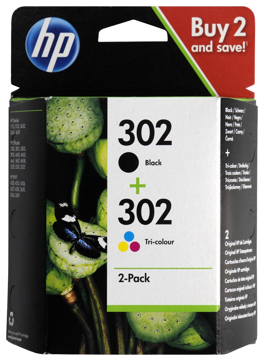 cartridge HP 302 zwart/kleur - 2 stuks -